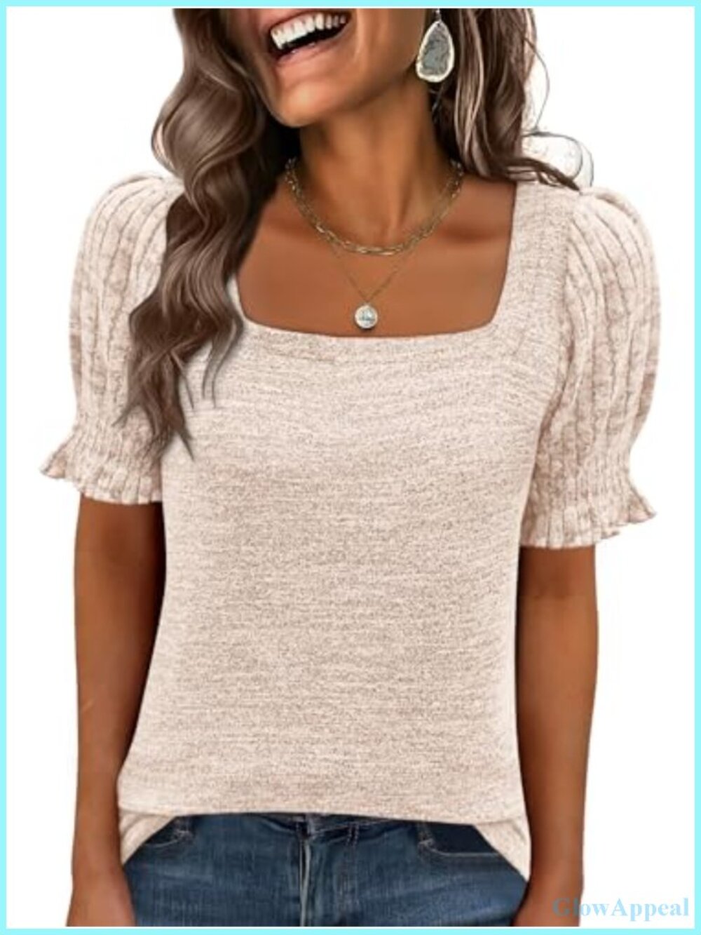 Women's Square Neck Ruffle Short Sleeve Blouse Dressy Casual Work Top